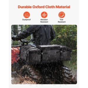 atv rear storage bag, 50l atv rear cargo bag with sponge seat cushion & bottle holder, 600d oxford cloth rear seat gear bag fit most atvs with rear rack, compatible with atv, utv, can am vehicle