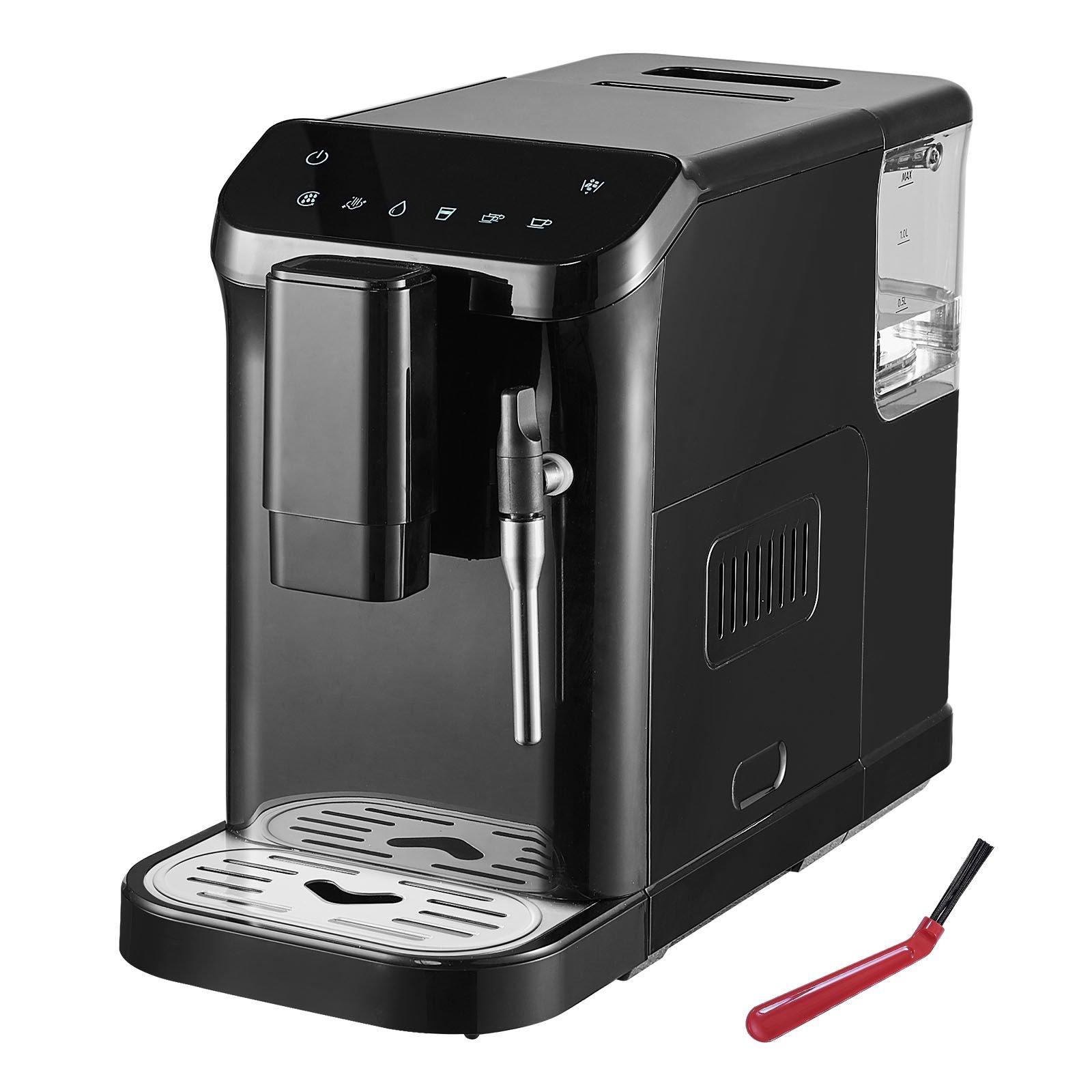 automatic espresso machine, 20 bar auto coffee machine with frother steam wand, built in grinder and 15 level grinding settings, professional espresso coffee maker with 1.5l water tank