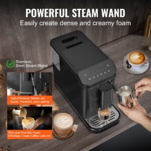 automatic espresso machine, 20 bar auto coffee machine with frother steam wand, built in grinder and 15 level grinding settings, professional espresso coffee maker with 1.5l water tank