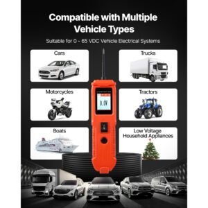 Automotive Circuit Tester, 8 - 35 DCV Power Circuit Probe Tester with TFT Color Display and Lighting, Automotive Power Tester Probe with 13 ft / 4 m Cable, ABS Shell Electrical Detector Finder