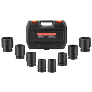 Axle Nut Impact Socket Set, 3/4" Drive 6-Point 8-Piece Metric Spindle Nut Socket Set, CR-MO Heat Treated Large Socket Set with Storage Case, for Auto Repair, Removing or Installing Axle Nuts
