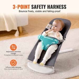 baby bouncer folding bouncer seat for babies 0 9 months newborn bouncer chair with 2 reclining angles 3 point harness portable infant rocker with carrying bag for indoor outdoor dark gray 4.jpg