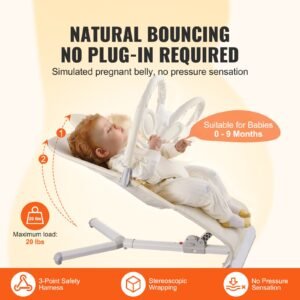 baby bouncer folding bouncer seat for babies 0 9 months newborn bouncer chair with 2 reclining angles rotatable toy bar portable infant rocker with carrying bag for indoors outdoors beige 1.jpg