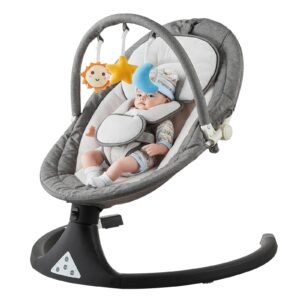 Baby Swing, 5-Speed Baby Rocker with 3 Seat Position, Portable Infant Swing for Newborn with PVC Touch Panel, Remote Control, Bluetooth, 10 Lullabies & Toy Bar for 0-9 Month/0-20 lbs Boys Girls