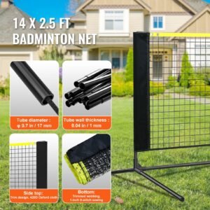 badminton net height adjustable volleyball net 14ft wide foldable pickleball net portable easy setup tennis net set with poles stand and carry bag for kids backyard game indoor outdoor use 4.jpg