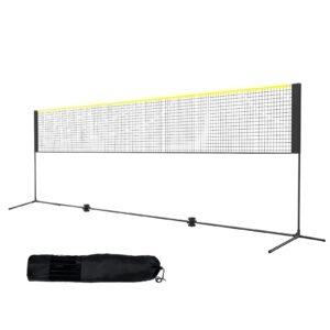 Badminton Net, Height Adjustable Volleyball Net, 17ft Wide Foldable Pickleball Net, Portable Easy Setup Tennis Net Set with Poles, Stand and Carry Bag, for Kids Backyard Game Indoor Outdoor Use