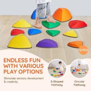 balance stepping stones for kids 12 pcs up to 220 lbs non slip toddlers sensory stepping stones obstacle course coordination game toys indoor or outdoor play for children aged 3 4 5 6 7 8 2.jpg
