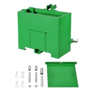 Ballast Box, 3-Point Category 1 Tractor Ballast of 800lbs Capacity, for 2 Inch Hitch Receiver, Heavy-Duty Steel 4.3 ft³ Large Volume Loader Attachment with Sliding Door, Green