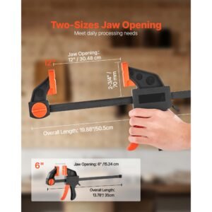 bar clamps for woodworking 2 pack 12 inch and 2 pack 6 inch one handed clampspreader quick grip f clamp with 154 lbs load limit premium plastic and steel for woodworking metal working 2.jpg