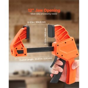 bar clamps for woodworking 2 pack 12 inch one handed clampspreader quick grip f clamp with 340 lbs load limit premium plastic and carbon steel for woodworking metal working orange black 2.jpg