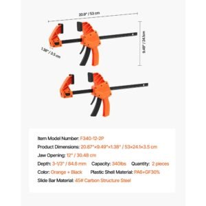 bar clamps for woodworking 2 pack 12 inch one handed clampspreader quick grip f clamp with 340 lbs load limit premium plastic and carbon steel for woodworking metal working orange black 3.jpg