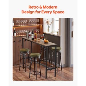 bar table sturdy metal frame high top pub table narrow long kitchen dining cocktail counter bar height desk easy to assemble 55x15x39 in for living room party rustic brown and black 1.jpg