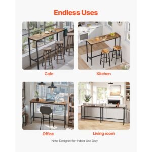 bar table sturdy metal frame high top pub table narrow long kitchen dining cocktail counter bar height desk easy to assemble 55x15x39 in for living room party rustic brown and black 2.jpg