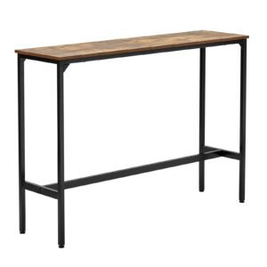 bar table sturdy metal frame high top pub table narrow long kitchen dining cocktail counter bar height desk easy to assemble 55x15x39 in for living room party rustic brown and black 4.jpg