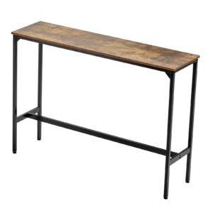 bar table sturdy metal frame high top pub table narrow long kitchen dining cocktail counter bar height desk easy to assemble 55x15x39 in for living room party rustic brown and black 5.jpg