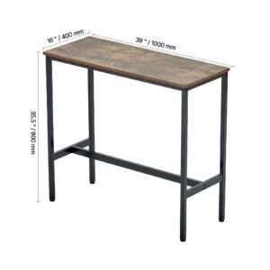bar table sturdy metal frame high top pub table narrow long kitchen dining cocktail counter bar height desk easy to assemble39x16x355 in for living room party rustic brown and black 4.jpg