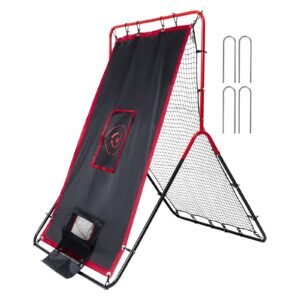Baseball And Softball Rebounder Net, 3.5 x 4.5 ft 2-in-1 Switch Hitter Pitch Trainer, PitchBack Baseball Pitching Return Trainer Nest, Bounce Back Net for Fielding/Throwing Practice
