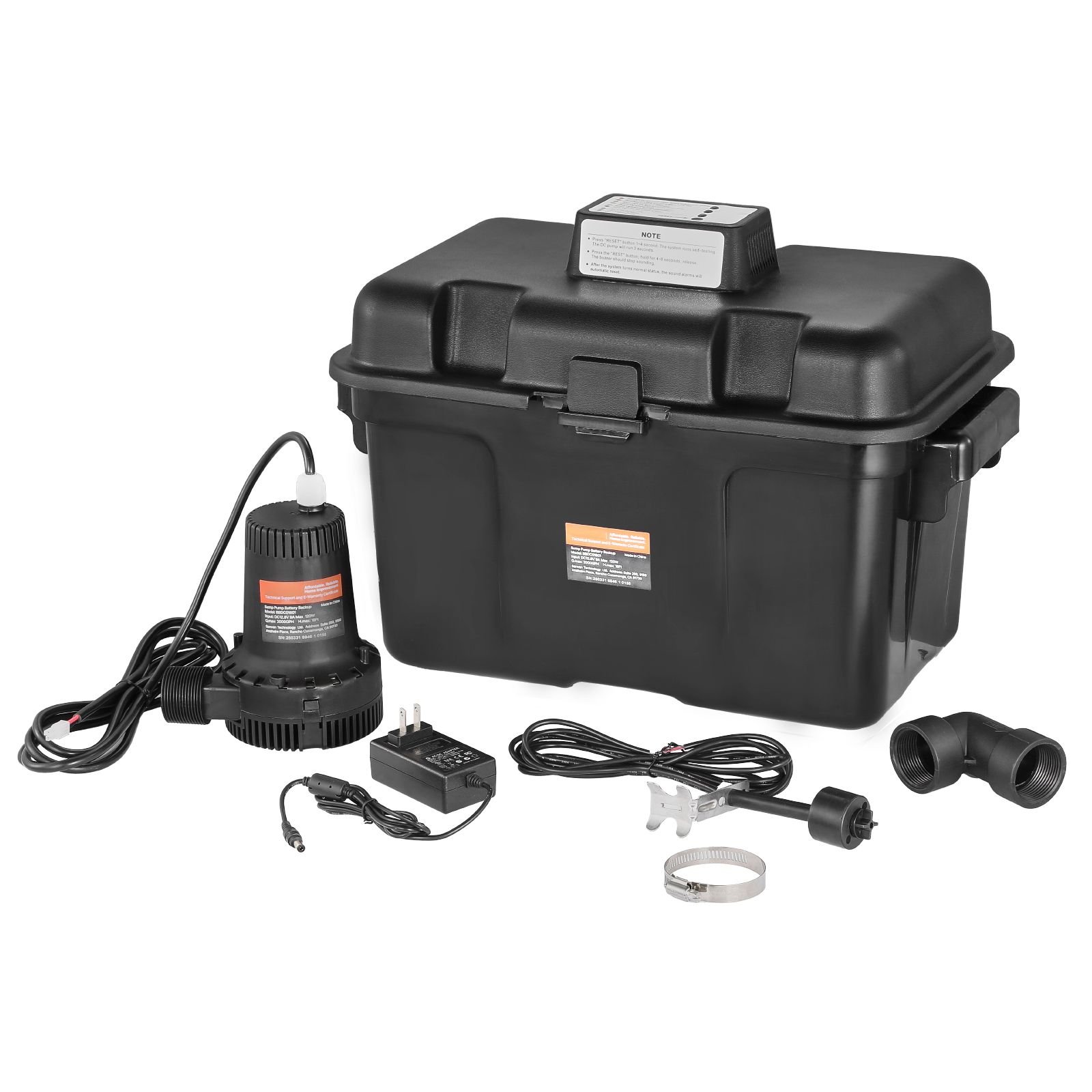 basement emergency back up sump pump 2000gph 017 hp backup sump pump system with 15v adapter float switch 24 hour a day monitoring controller alerts and charger black.jpg