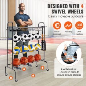 basketball rack 4 layers rolling basketball shooting training stand sports equipment storage organizer with wheels hooks and baskets garage ball storage holder for football soccer volleyball 1.jpg