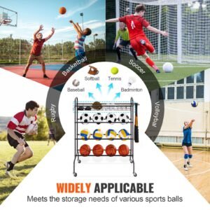 basketball rack 4 layers rolling basketball shooting training stand sports equipment storage organizer with wheels hooks and baskets garage ball storage holder for football soccer volleyball 3.jpg