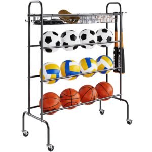 basketball rack 4 layers rolling basketball shooting training stand sports equipment storage organizer with wheels hooks and baskets garage ball storage holder for football soccer volleyball 4.jpg