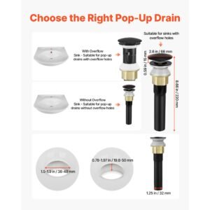 bathroom sink drain with overflow brass and 304 stainless steel pop up drains anti clogging vessel sink drain strainer all metal hair catcher drains stopper for sinks with overflow holes 2.jpg