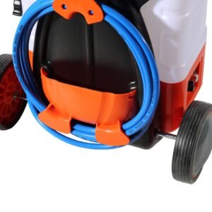 battery powered backpack sprayer with cart, 0 94 psi adjustable pressure, 4 gallon tank on wheels, with 8 nozzles and 2 wands, 12v 7.2ah battery, wide mouth lid for weeding, spraying, cleaning