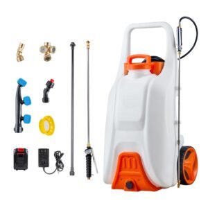 Battery-Powered Sprayer with Wheeled Cart, 13.1 Gallons Electric Weed Sprayer, Adjustable 0-80 PSI, Yard Lawn Sprayers with Wheels, 5 Nozzles & 98ft Hose, 3-6H Spray Time, for Weeding, Cleaning