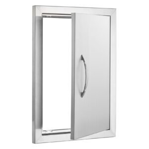 BBQ Access Door, 14W x 20H Inch Single Outdoor Kitchen Door, Stainless Steel Flush Mount Door, Wall Vertical Door with Handle, for BBQ Island, Grilling Station, Outside Cabinet