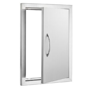 BBQ Access Door, 16W x 22H Inch Single Outdoor Kitchen Door, Stainless Steel Flush Mount Door, Wall Vertical Door with Handle, for BBQ Island, Grilling Station, Outside Cabinet