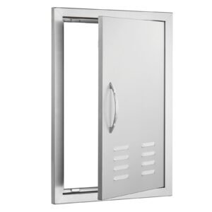 BBQ Access Door, 17W x 24H Inch Single Outdoor Kitchen Door, Stainless Steel Flush Mount Door, Wall Vertical Door with Handle, Vents and Hook, for BBQ Island, Grilling Station, Outside Cabinet