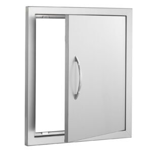 BBQ Access Door, 18W x 20H Inch Single Outdoor Kitchen Door, Stainless Steel Flush Mount Door, Wall Vertical Door with Handle and Hook, for BBQ Island, Grilling Station, Outside Cabinet