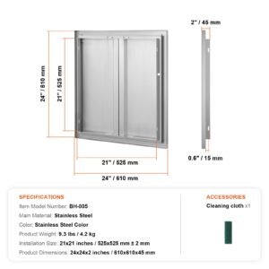 bbq access door 24w x 24h inch double outdoor kitchen door stainless steel flush mount door wall vertical door with recessed handles for bbq island grilling station outside cabinet 3.jpg