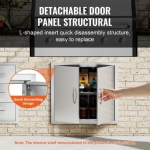 BBQ Access Door, 26W x 24H Inch Double Outdoor Kitchen Door, Stainless Steel Flush Mount Door, Wall Vertical Door with Handles, for BBQ Island, Grilling Station, Outside Cabinet