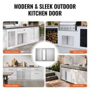 bbq access door 28w x 19h inch double outdoor kitchen door stainless steel flush mount door wall vertical door with recessed handles for bbq island grilling station outside cabinet 1.jpg