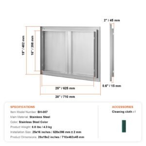 bbq access door 28w x 19h inch double outdoor kitchen door stainless steel flush mount door wall vertical door with recessed handles for bbq island grilling station outside cabinet 4.jpg