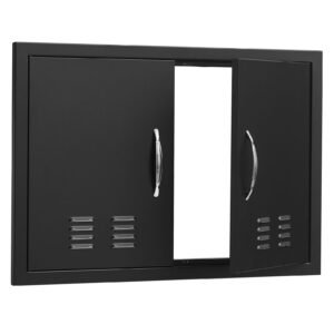 BBQ Access Door, 30W x 21H Inch Double Outdoor Kitchen Door, Cold Plate Flush Mount Door, Wall Vertical Door with Handles and Ventss, for BBQ Island, Grilling Station, Outside Cabinet
