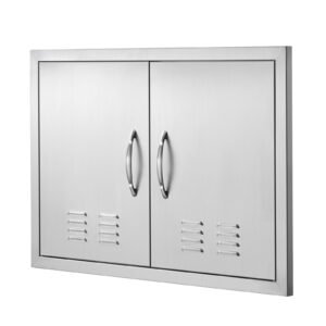 BBQ Access Door, 30W x 21H Inch Double Outdoor Kitchen Door, Stainless Steel Flush Mount Door, Wall Vertical Door with Handles and Vents, for BBQ Island, Grilling Station, Outside Cabinet