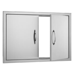 BBQ Access Door, 30W x 21H Inch Double Outdoor Kitchen Door, Stainless Steel Flush Mount Door, Wall Vertical Door with Handles, for BBQ Island, Grilling Station, Outside Cabinet