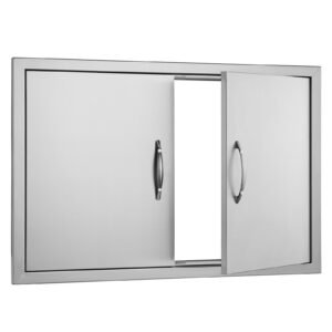 BBQ Access Door, 33W x 22H Inch Double Outdoor Kitchen Door, Stainless Steel Flush Mount Door, Wall Vertical Door with Handles, for BBQ Island, Grilling Station, Outside Cabinet