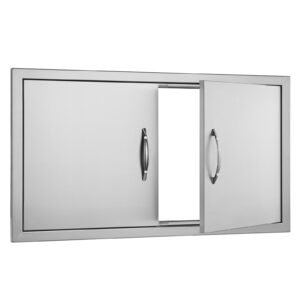 BBQ Access Door, 34W x 19H Inch Double Outdoor Kitchen Door, Stainless Steel Flush Mount Door, Wall Vertical Door with Handles, for BBQ Island, Grilling Station, Outside Cabinet