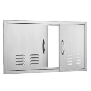BBQ Access Door, 36W x 21H Inch Double Outdoor Kitchen Door, Stainless Steel Flush Mount Door, Wall Vertical Door with Handles and Vents, for BBQ Island, Grilling Station, Outside Cabinet