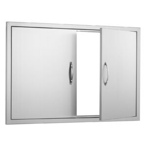BBQ Access Door, 39W x 26H Inch Double Outdoor Kitchen Door, Stainless Steel Flush Mount Door, Wall Vertical Door with Handles and Hooks, for BBQ Island, Grilling Station, Outside Cabinet