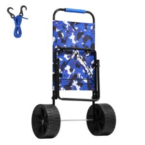 Beach Dolly with Big Wheels for Sand, 15.4" x 15.7" Cargo Deck, w/ 10" PE Solid Wheels, 69LBS Loading Capacity Folding Sand Cart, Heavy Duty Cart for Picnic, Camping, Fishing, Beach, Gardening