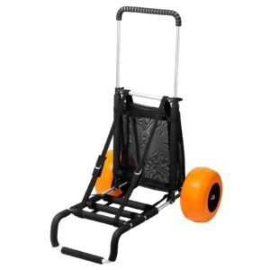 Beach Dolly with Big Wheels for Sand, 29.9" x 15.4" Cargo Deck, w/ 12" Solid Wheels, 165LBS Loading Capacity Folding Sand Cart & 27" to 44.7" Adjustable Height, Heavy Duty Cart for Beach