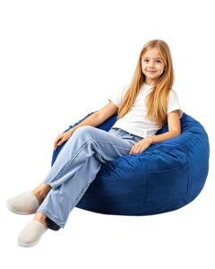 Bean Bag Chair, 3 feet Round Bean Bag Chair with Removable and Washable Cover, 25D Memory Foam Filled with Soft and Smooth Dutch Velvet, Bean Bag for Bedroom or Playroom, Blue
