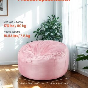 bean bag chair 3 feet round bean bag chair with removable and washable cover 25d memory foam filled with soft and smooth dutch velvet bean bag for bedroom or playroom pink 1.jpg