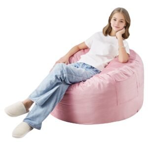 bean bag chair 3 feet round bean bag chair with removable and washable cover 25d memory foam filled with soft and smooth dutch velvet bean bag for bedroom or playroom pink.jpg