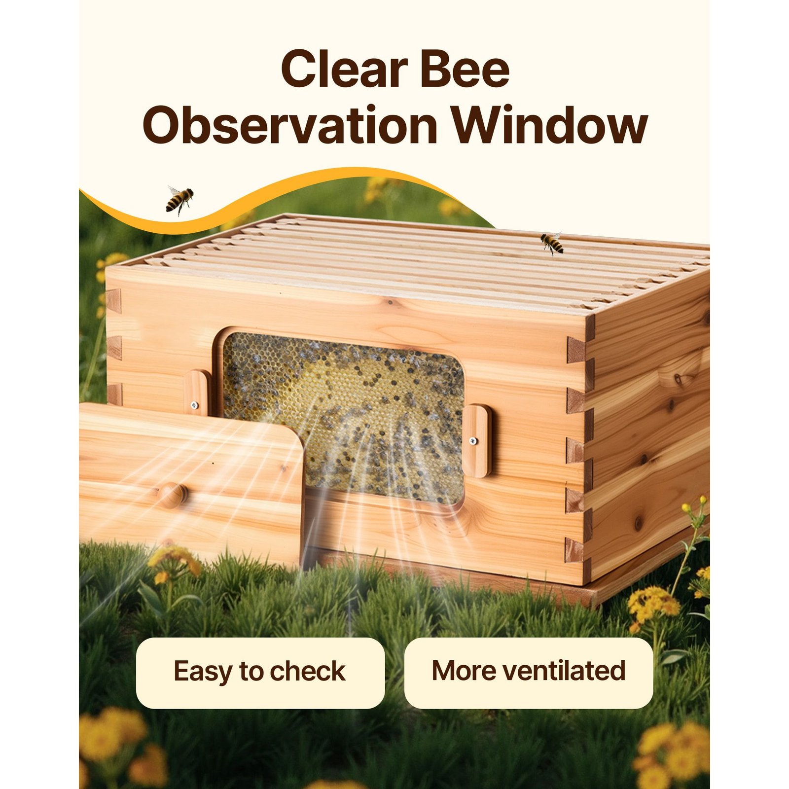 bee hive 30 frame bee hives starter kit beeswax coated fir wood 2 deep 1 medium bee boxes langstroth beehive kit transparent acrylic windows with foundations for beginners pro beekeepers.jpg