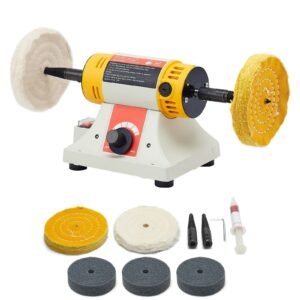 Bench Buffer Polisher, 1/2HP Polishing and Buffing Machine, 0 to 8000RPM Benchtop Polisher with 2PCS 4" Cotton Wheel, 3PCS 3" Abrasive Fiber Wheels & Polishing Compound for Metal Jewelry Wood